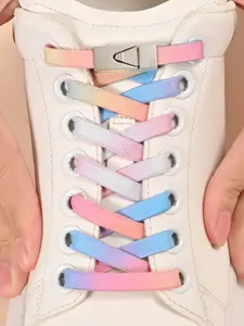 1Pair Elastic Laces with Capsule Buckle, No-Remove Lazy Laces, Rainbow Fashion Laces for Skate Shoes and Sports Shoes, Casual Style