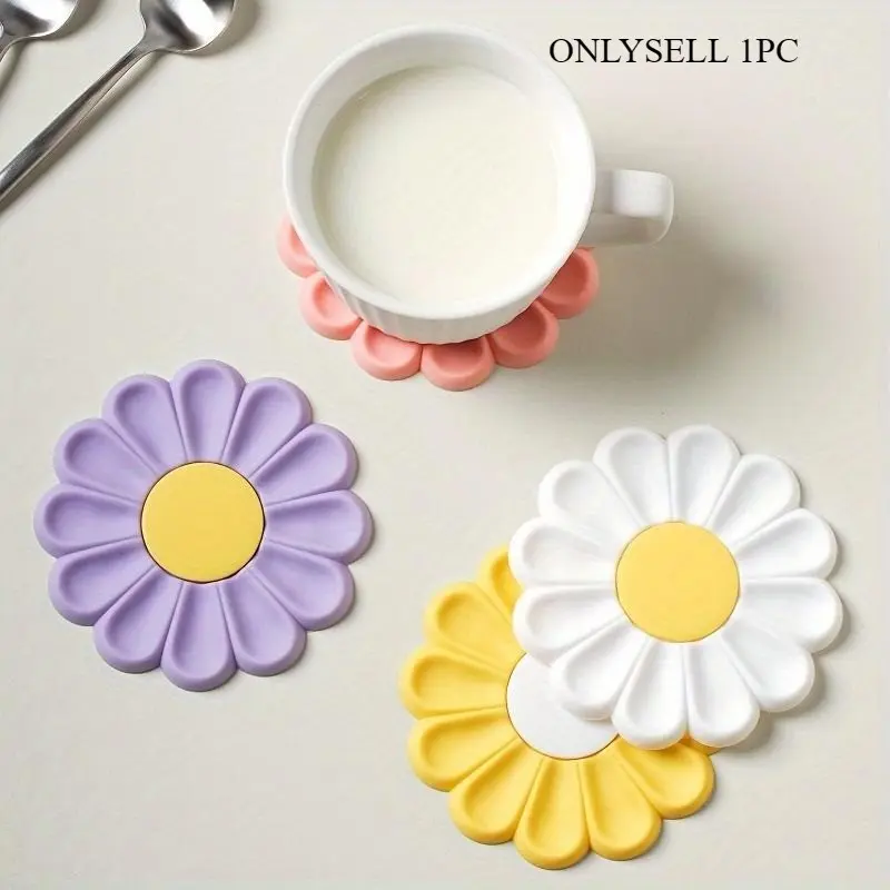 Flower Shaped Silicone-Coaster, Cute Flower Design Coffee Cup Mat, Heat Resistant-Coaster for Home Kitchen Dining Room Office Kitchenware, Kitchen Coasters, Coasters for Drinks