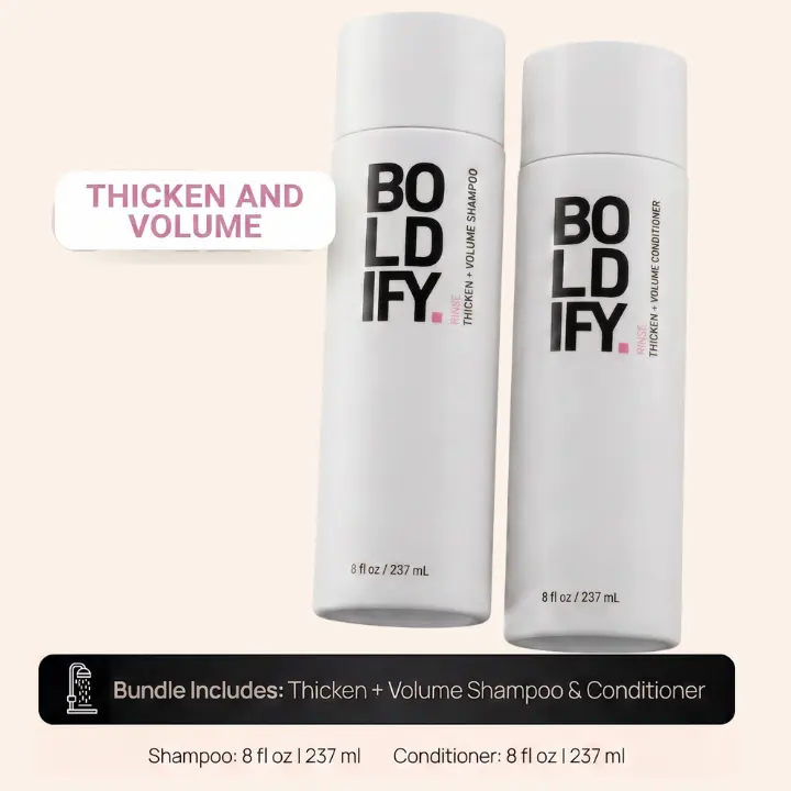 Thicken + Volume Shampoo and Conditioner Bundle: Thin Hair, Hair Loss, Biotin, Rice Protein, Amino Acids, Copper Peptides Haircare Nourishing