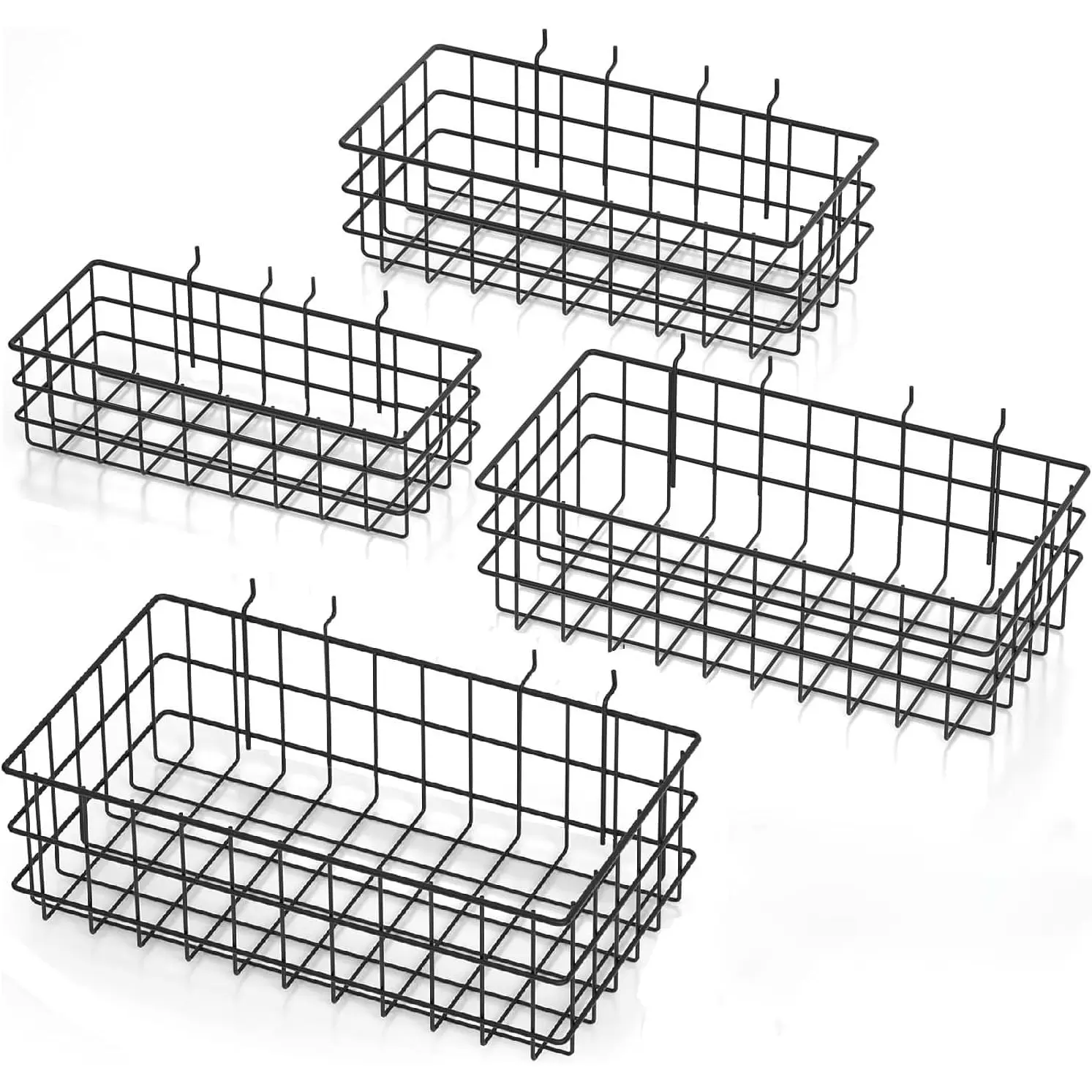 4-Pack Square Black Metal Wire Basket Organiser, Wall Storage Household Organiser for Peg Board Tool Organization, Stackable Interior Storage Space Saver Organizer