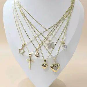 Cadena delgada cubana 18 inches con diferentes diseños de dijes. Laminado 14k
