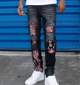 capital Denim (granada Black wash with Bandana printed panels JEANS