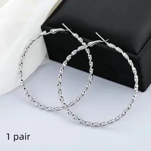 925 Sterling Silver Plated Twisted Hoop Earrings for Women, Hypoallergenic Nickel-Free Lightweight 50mm Hoops, Sparkling Jewelry Gifts for Her, Mom, Girlfriend on Valentine's Day, Birthday
