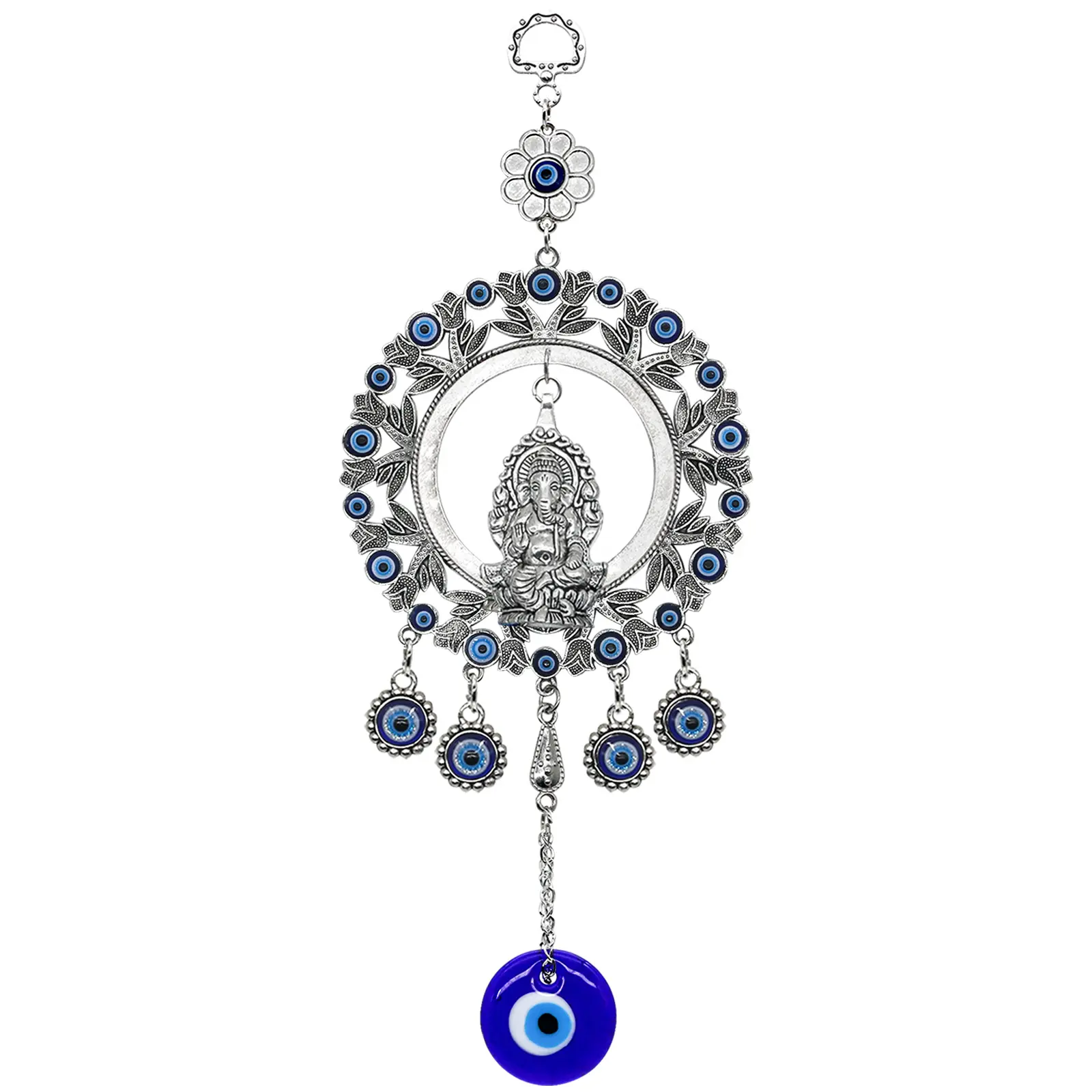 Hiudu Alloyed Culturally-Inspired Ganesha Hanging Decor - Bright Large Nazar Evil-Eye Amulet, Light Ornaments, Hangable Wall Decoration for Home Protection, Housewarming Spiritual Gifts for Friends