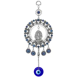 Hiudu Ganesha With Blue Evil-Eye Hanging Decor - Large Nazar Amulet Door Window Wall Hanging Home Protection and Blessing Decoration Housewarming Birthday Spiritual Gifts for Friends