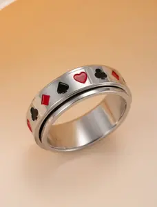 Rotatable Black Pattern Ring, Unisex Fashion Ring for Men and Women, Everyday Jewelry