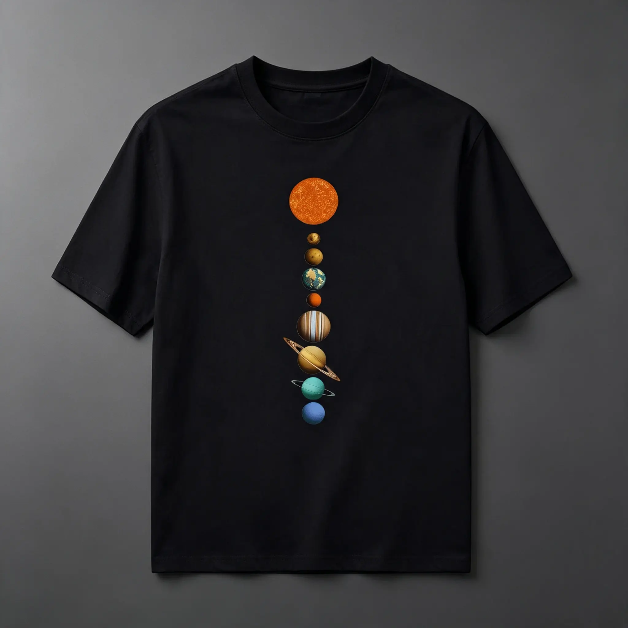 Women's Solar System Planets Front-Print Graphic T-Shirt - Space Astronomy, Crew Neck, Shortsleeve Casual Top