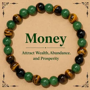 1pc Money Bracelet, Green Aventurine & Tiger Eye Blue Beaded Jewelry, Artificial Colorblock Crystal Bracelet for Friendship, Protection & Encouragement Gift