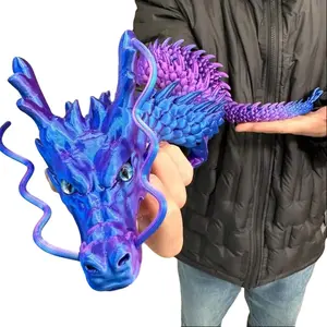 [Blue-purple] 35.44-inch giant movable 3D printing Chinese dragon collection ornament | Joint movable fantasy decoration, flexible desktop sculpture, suitable for home/office/car decoration | Mother's Day and Father's Day unique gift, American spot collec