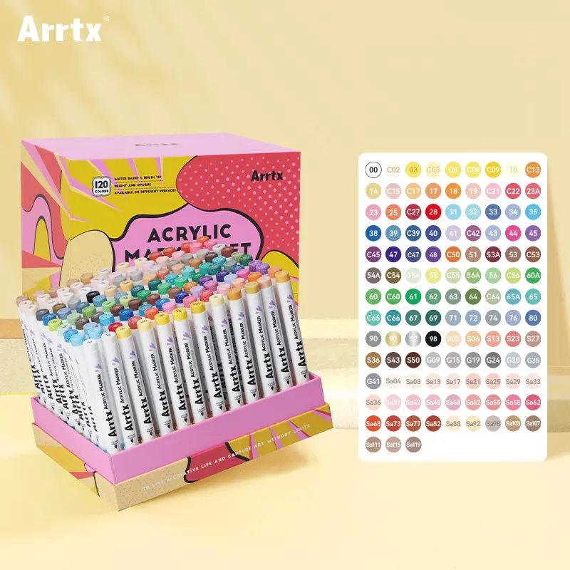 Arrtx Acrylic Ink Markers with Premium Brush Tip, Non-Toxic Water-Based Water-Resist Multi-Colors Art Pens for Rock, Wood DIY Projects, Multipurpose Art Supplies