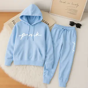 Women's Letter Print Hoodie And Drawstring Track Pants Set, Casual Sportswear, Long-Sleeved Hooded Jacket And Pants, Suitable For Autumn And Winter, Everyday Wear, Indoor And Outdoor Sportswear, Casual Sportswear