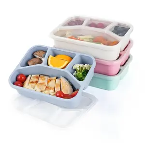 4-grid Lunch Box, 1 Count Portable Lunch Box with Lid, Food Lunch Box, Food Storage Box for Home, School, Outdoor, Office, Durable Bento Box