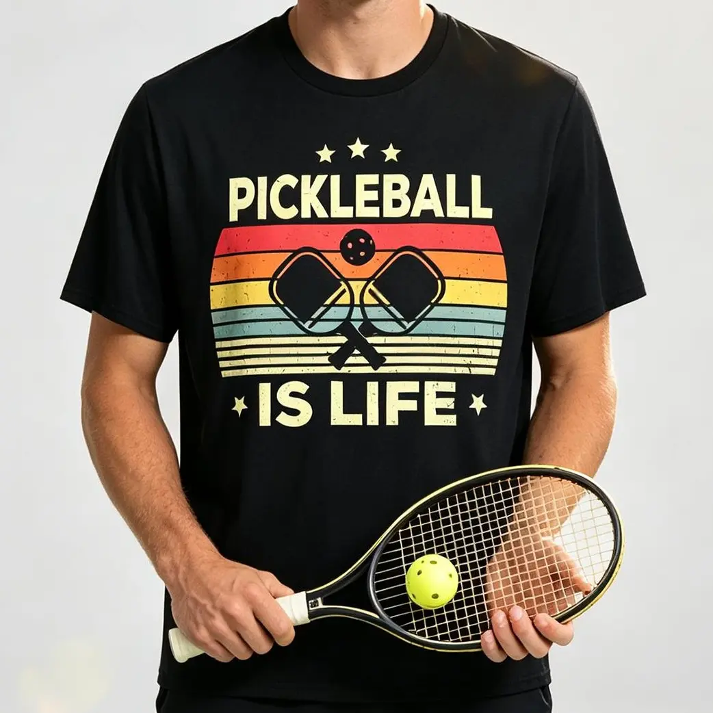 Men's Retro Soft Fabric Menswear Tee - "Pickleball Is Life" Graphic Shirt for Sports Enthusiasts