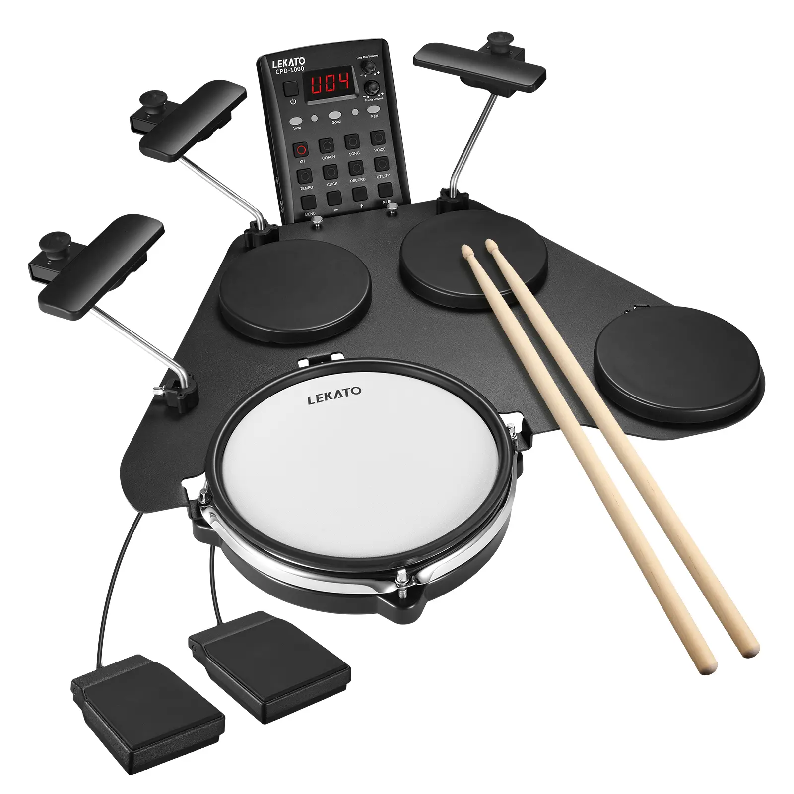 LEKATO CPD-1000 Portable Electric Drum Set for Beginner, 220+ Sounds, with Quiet Mesh Snare Drum Pads, USB MIDI 2 Switch Pedal Electric Drum Kit, with Sticks Travel Bag