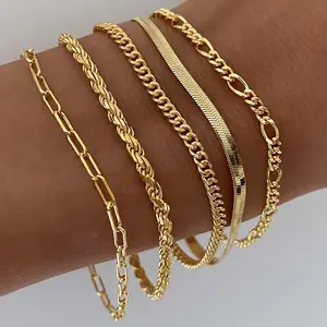 Tewiky Greenish Spring Jewelry Bracelets for Women Waterproof, Jewelry Sets for Women Trendy Thin Dainty Stackable Cuban Link Paperclip Chain Bracelet Pack Fashion Accessories Gifts for VVomens maximalist jewelry