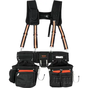 【Summervibes】VEVOR Tool Belt with Suspenders 1680D Polyester, 29 Pockets, 29-54 inches Adjustable Waist Size, Tool Belts for Men, Heavy Duty Carpenter Tool Pouch for Carpenters, Electricians, and Gardening, Black