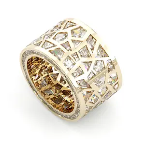 Aossio Unconventional Random Irregular Polygon Broken Mirror Fashion Ring