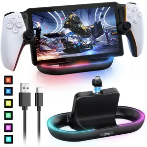 Stand for PS Portal Compatible with Hard/Soft Cover, RGB Charge Station for TPU/EVA/ Protective Case When , Charge Holder for  5 Portal (Black)