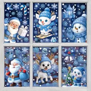 6 Sheets Christmas Window Static Cling Decals – Reusable PVC holiday stickers Window Decorations Supplies featuring bells, snowflakes, and snowmen. Perfect for decorating home windows, shops, restaurants, malls, and schools. No glue needed