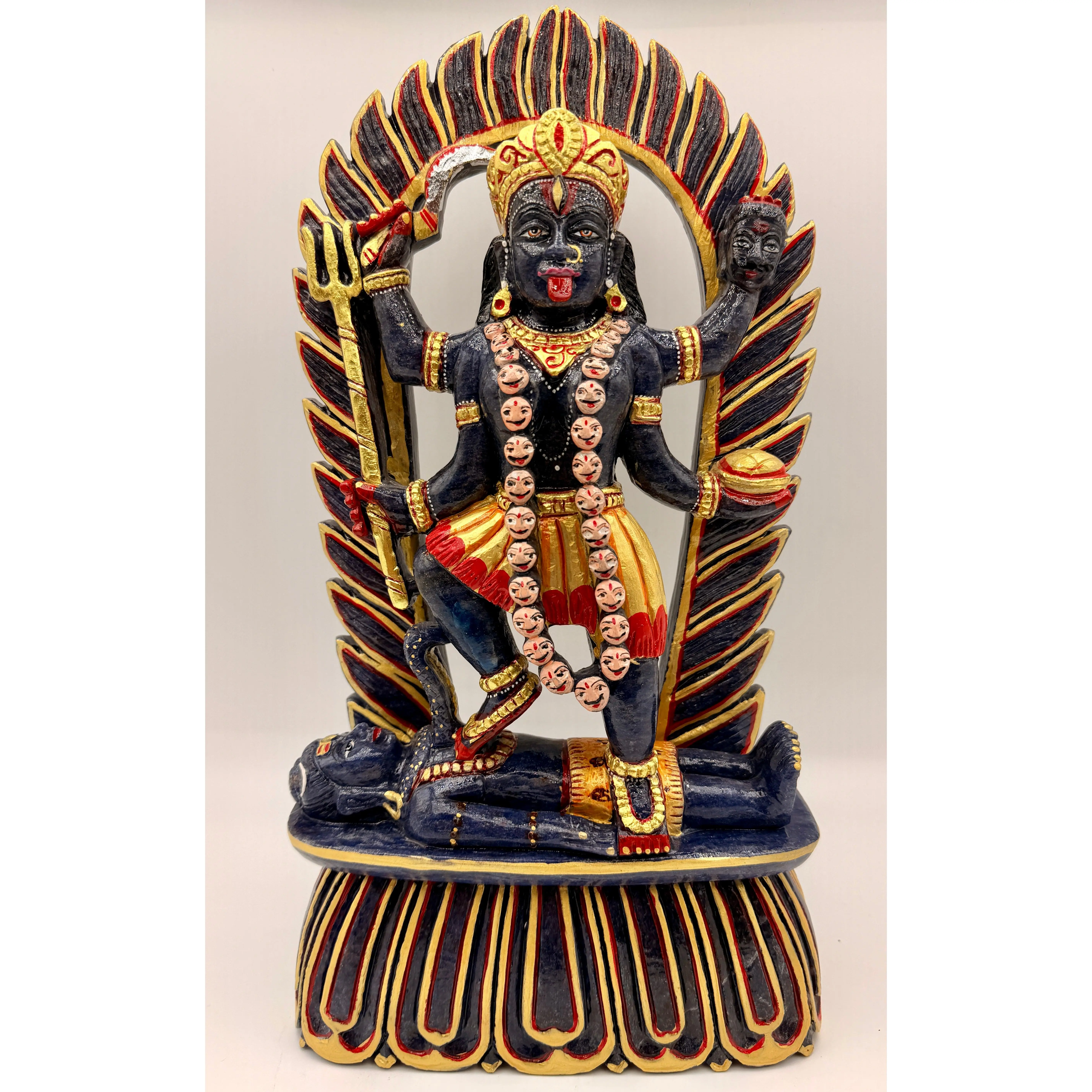 Hand-Carved Stone Kali Goddess Altar with Hand-Painted Iolite, Sunstone - Religious Home Decor for Spiritual Rituals