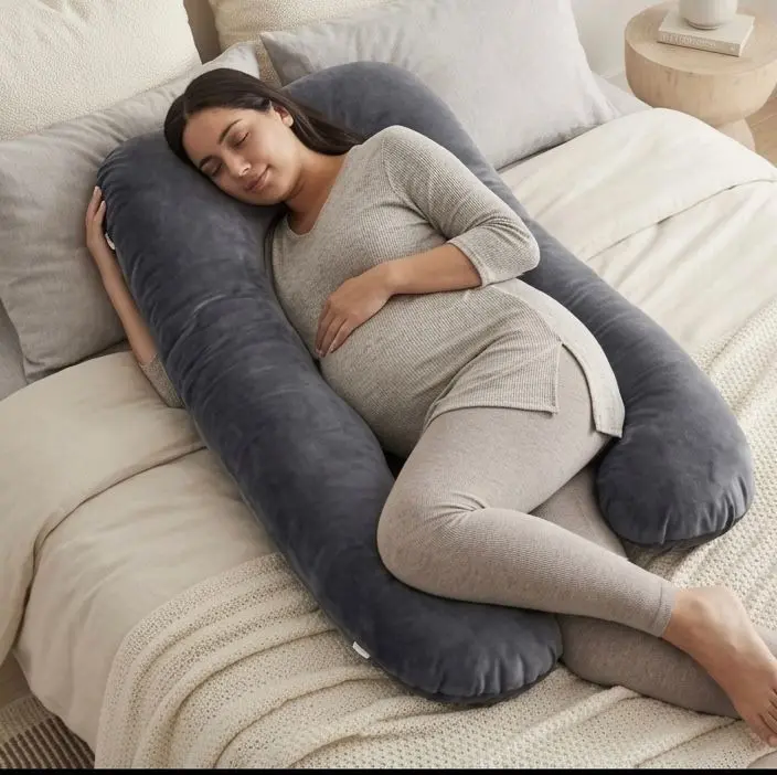 60 Inch Full Body U-Shaped Pregnancy Pillow – Maternity Support Pillow with Removable Washable Velvet Cover – Comfortable Sleep for Pregnant Women – Back, Belly, Hip & Leg Pain Relief