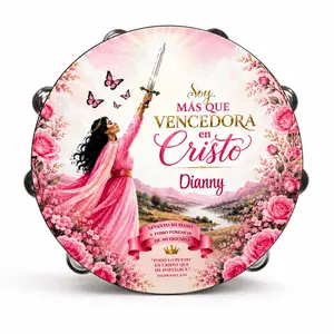 (Warrior Woman) Tambourine Synthetic Leather with Non-Slip Grip & Metal Cymbals for Pleasant Sounds
