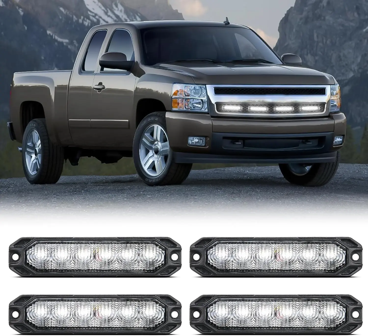 Nilight 4PCS 6LED Ultra-Thin Surface Mount Strobe Work Light Bar Kit with Strobe Light Module, 12-24V Sync Flashing, ABS Construction, Screws & Gaskets, 17 Flash Modes, Behind Grill Fit for Truck/SUV/ATV, Enhances Driving Safety