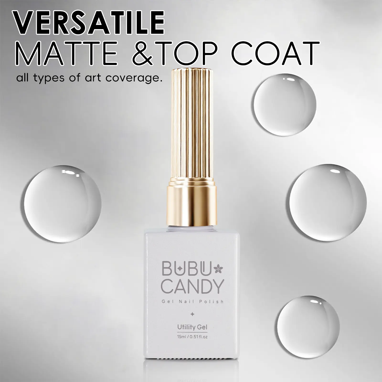 BUBUCANDY Base & Top Coat Set 2Pcs, 15ml Each, HEMA-Free & TPO-Free, Non-Toxic Acid-Free Base Coat, No Wipe High Gloss Diamond Shine Top Coat, Salon Quality, Long Lasting 28+ Days, DIY Home Nail Art Essentials