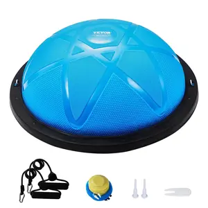 【Summervibes】VEVOR Half Exercise Ball Trainer, 23 inch Balance Ball Trainer, 660 lbs Capacity Stability Ball, Yoga Ball with Resistance Bands and Pump, Strength Fitness Ball for Home Gym, Full Body Workouts, Blue