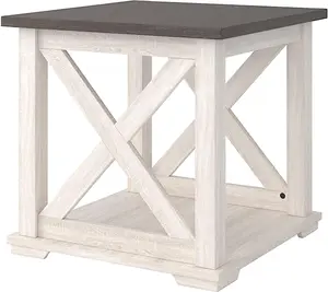 Signature Design by Ashley Dorrinson Square Modern Farmhouse End Table, 23"D x 23"W x 22"H, Two Tone White & Brown