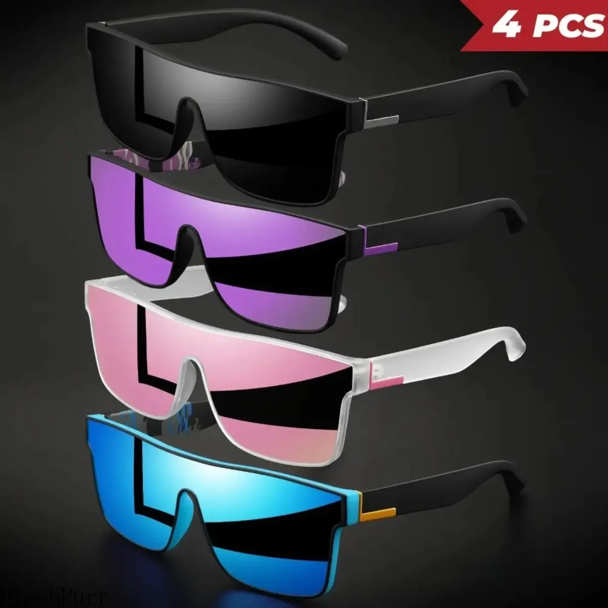 4 Pack Classic Colorful Square Sports Sunglasses for Men Women, UV400 Protection Polarized Anti-Glare One-Piece Lens Comfort Fit Eyewear for Cycling, Hiking, Daily Wear & All Outdoor Activities tiktokshopbacktoschool