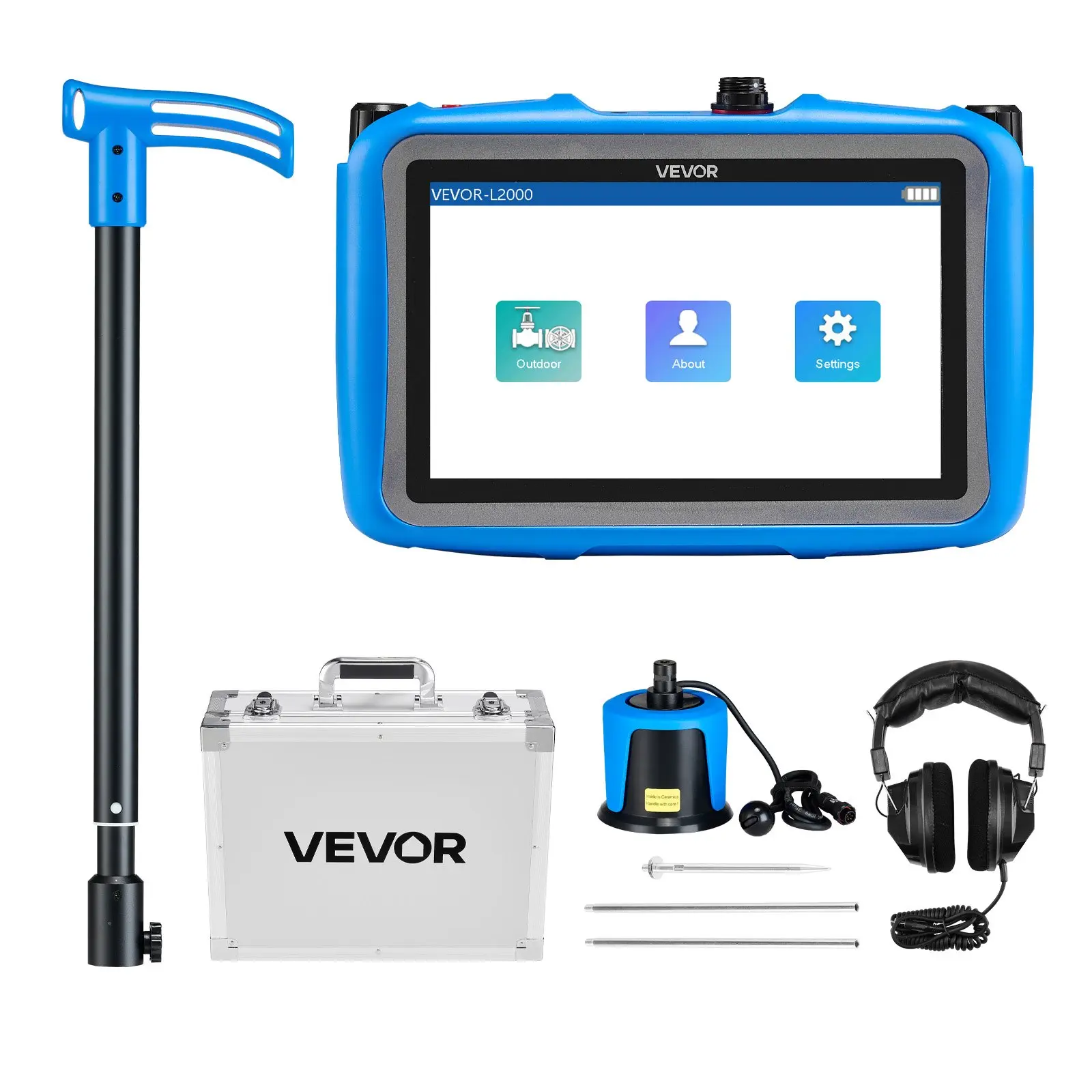 VEVOR Water Leak Detector for Underground Plumbing, 1Hz-10000Hz Touchscreen Locator with Medium Sensor, 3 Listening Rods, Headphone Case for 16.4FT (5m) Outdoors Use