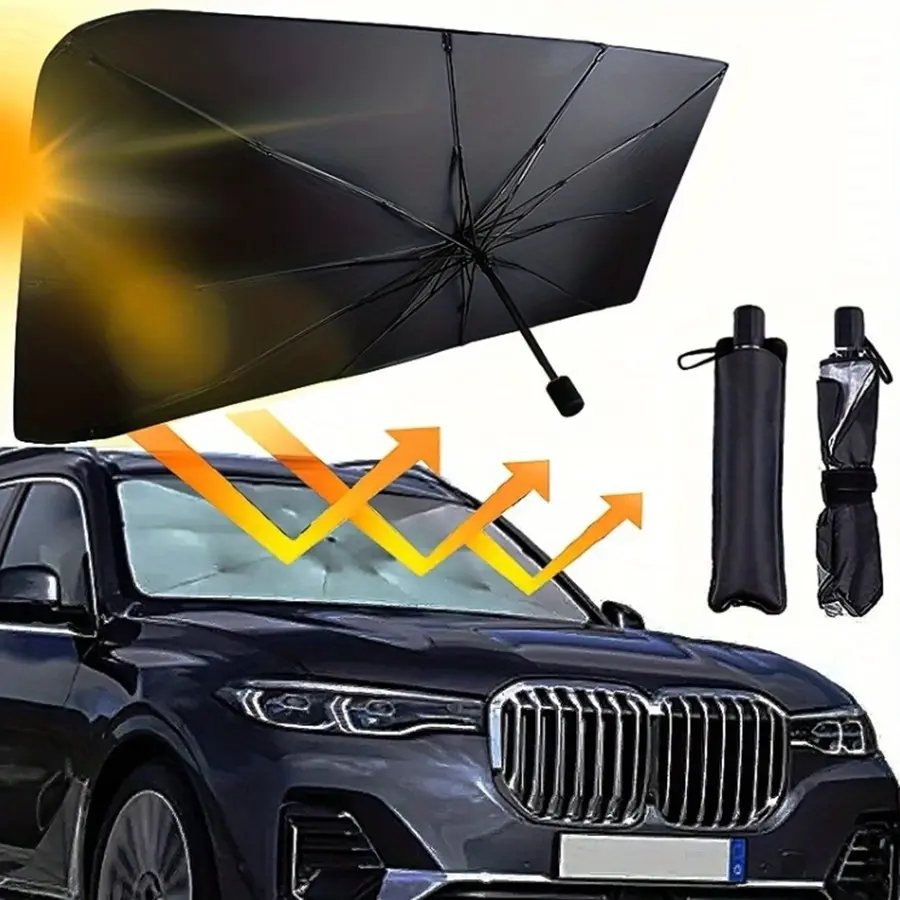 Car Front Windshield Sunshade - Foldable Portable Car Exterior Accessory with UV Block, Solar Shield, Sun-Proof Functions, Easy Install for Summer Cooling, Windshield Sun Shade