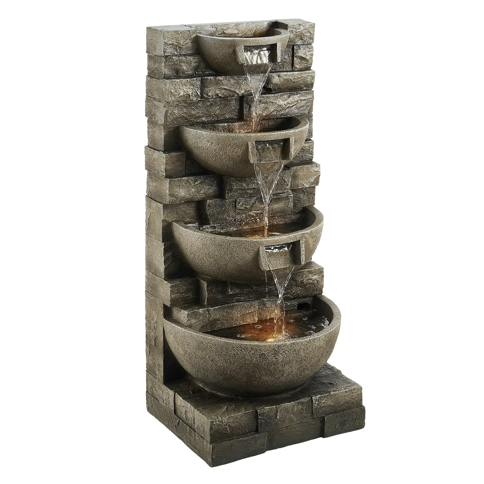 【SummerFinds】VEVOR Outdoor Water Fountain, 35.63 in Height Fountain and Waterfall, 4-Tier Floor Standing Cascading Fountains with LED Light and Pump, Block Stack Style, for Outdoor Indoor Garden, Patio & Backyard