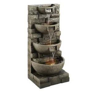 VEVOR Outdoor Water Fountain, 35.63 in Height Fountain and Waterfall, 4-Tier Floor Standing Cascading Fountains with LED Light and Pump, Block Stack Style, for Outdoor Indoor Garden, Patio & Backyard