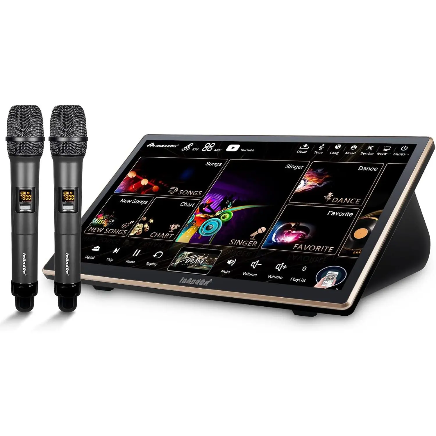 2026 InAndOn Chinese Karaoke System with Wireless Microphone, 18.5 inch Capacitive Touch Screen, 650K Cloud Song Library, YouTube Online Play, 4T (Black)