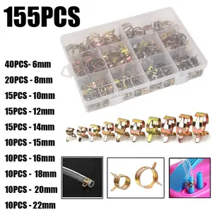 155pcs 6-22mm Car and Truck Spring Clamps, Fuel Oil Water Pipe Clips and Fasteners Set, Automotive Repair Tools Kit, Car Accessory