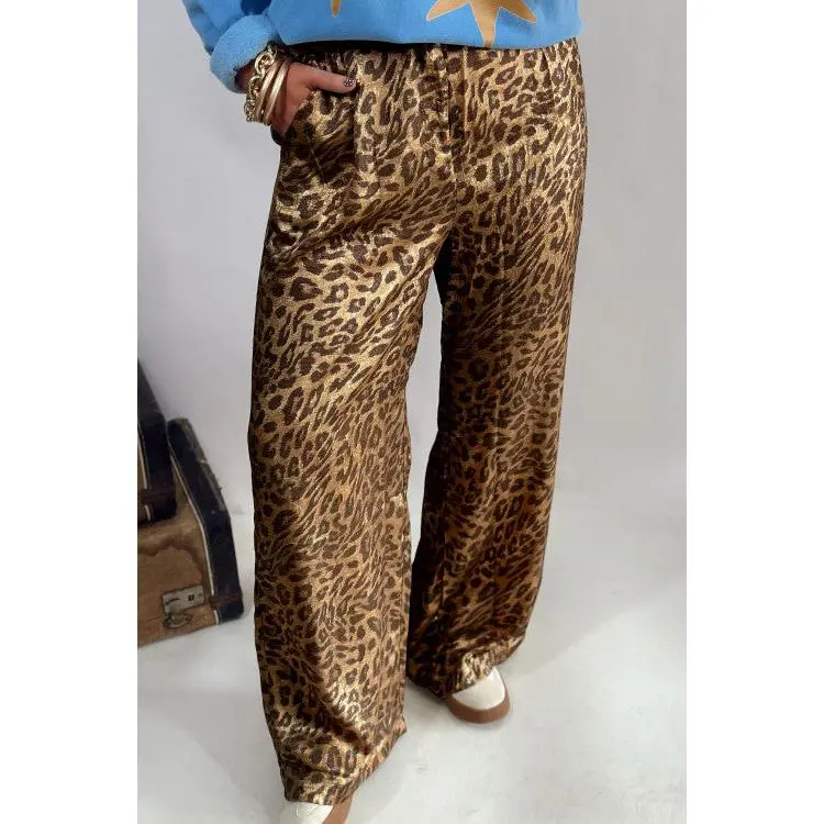 Leopard Print Wide Leg Full Length Pants