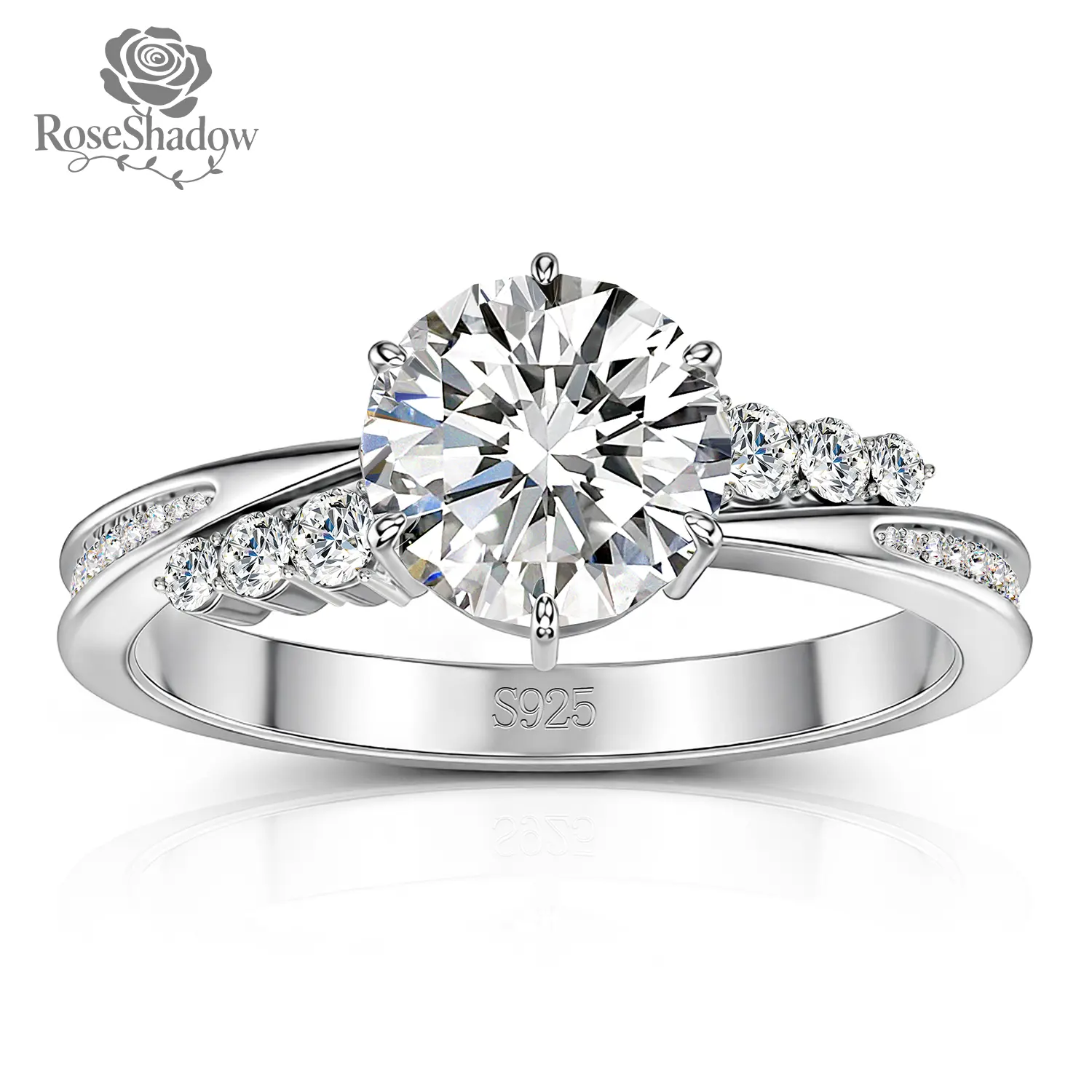 ROSESHADOW 1CT Moissanite Engagement Rings for Women Promise Wedding Bands D Color VVS1 Synthetic Moissanite 18K Gold Plated Sterling Silver Rings Jewelry Gifts for Her