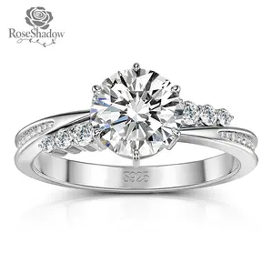 ROSESHADOW 1.0CT Moissanite Engagement Rings for Women Promise Wedding Bands D Color VVS1 Synthetic Moissanite 18K Gold Plated Sterling Silver Rings Jewelry Gifts for Her