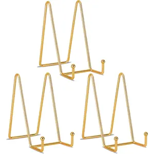 3 Pack 6 inch Gold Metal Display Stands Plate Stands Plate Holder Display Stands for Picture, Decorative Plate, Book, Photo Easel, Artistic Work - Home Improvement.