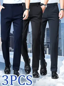 3-Pack Men's Premium Business Pants, Menswear, High Stretch Fabric Wrinkle-Resistant No-Iron, Slim Fit Not Tight, Breathable Comfort, All-Season, Business & Casual, Versatile for Work & Daily