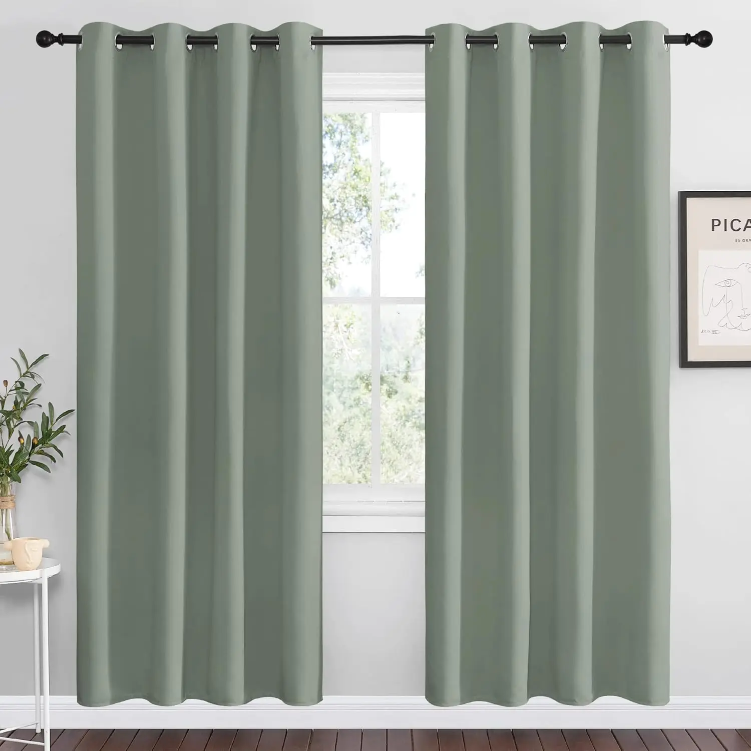 NICETOWN Casual Greyish Green Dark Blackout Bedroom Curtains 2-Piece Set, 55" Wide x 78" Long Heavy Sound-Reducing Heat-Cold Block Panels for Office Decor, Heavy Curtain