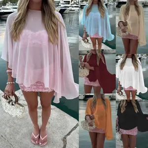 Pink Sheer Loose Fitting Cape Womens Capes And Shawls Flowing Draped Design With Batwing Sleeves Lightweight Sheer Cape For Women Stylish Poncho Shawl Wraps For Women