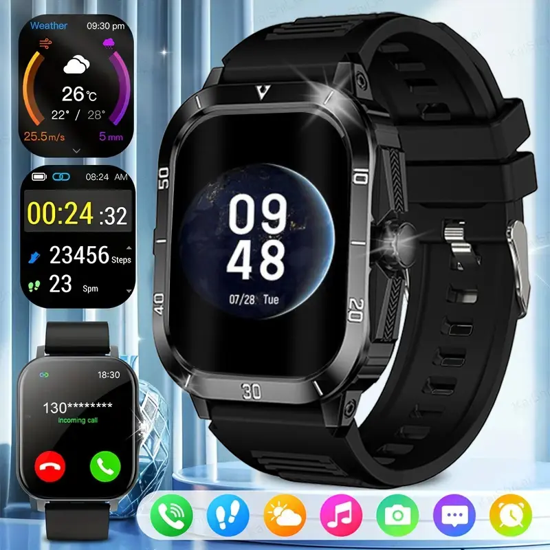 2026 Sporty Health Fitness Digital Smart Watch - 2.01-in Display, Wireless Phone Call, IP68 Waterproof, All-Weather Tested, 100 Sports Modes (Running, Cycling), Wearable Device for Father's Day