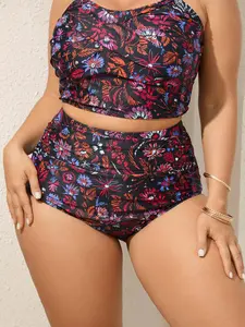 【Summer Turn-Up】【Tammy Control】BlOOMCHIC Plus Size Floral Print Ruched Swim Bottoms [M-6X] 2026 Summer Pick for Mother's Day