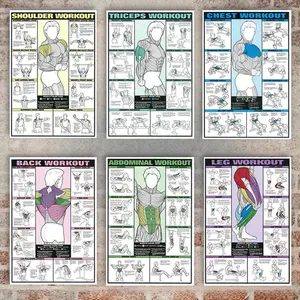 6 Pcs Professional Fitness Poster Set, Full Body Workout(Chest/Abs/Back/Legs/Shoulders/Triceps)|Fitness Training Posters Covering All Major Muscle Groups|Step-by-Step Exercise Charts|Ideal for Weight Loss & Body Building|Perfect for Yoga Studios &Home Gym