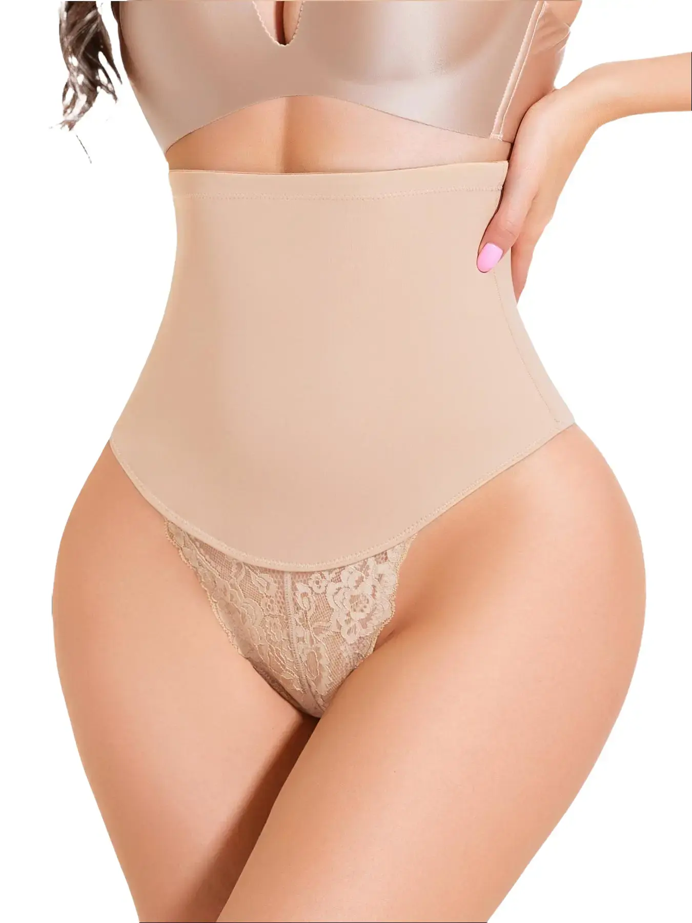 JUQDNX High Waist Shaping Thongs Tummy Control Compression Slimmer Lace Girdle Panties for Flattering Silhouette Breathable Casual Shapewear Women Corset Faja Medium Control Breathable Fabric，Halloween & Black Friday Style