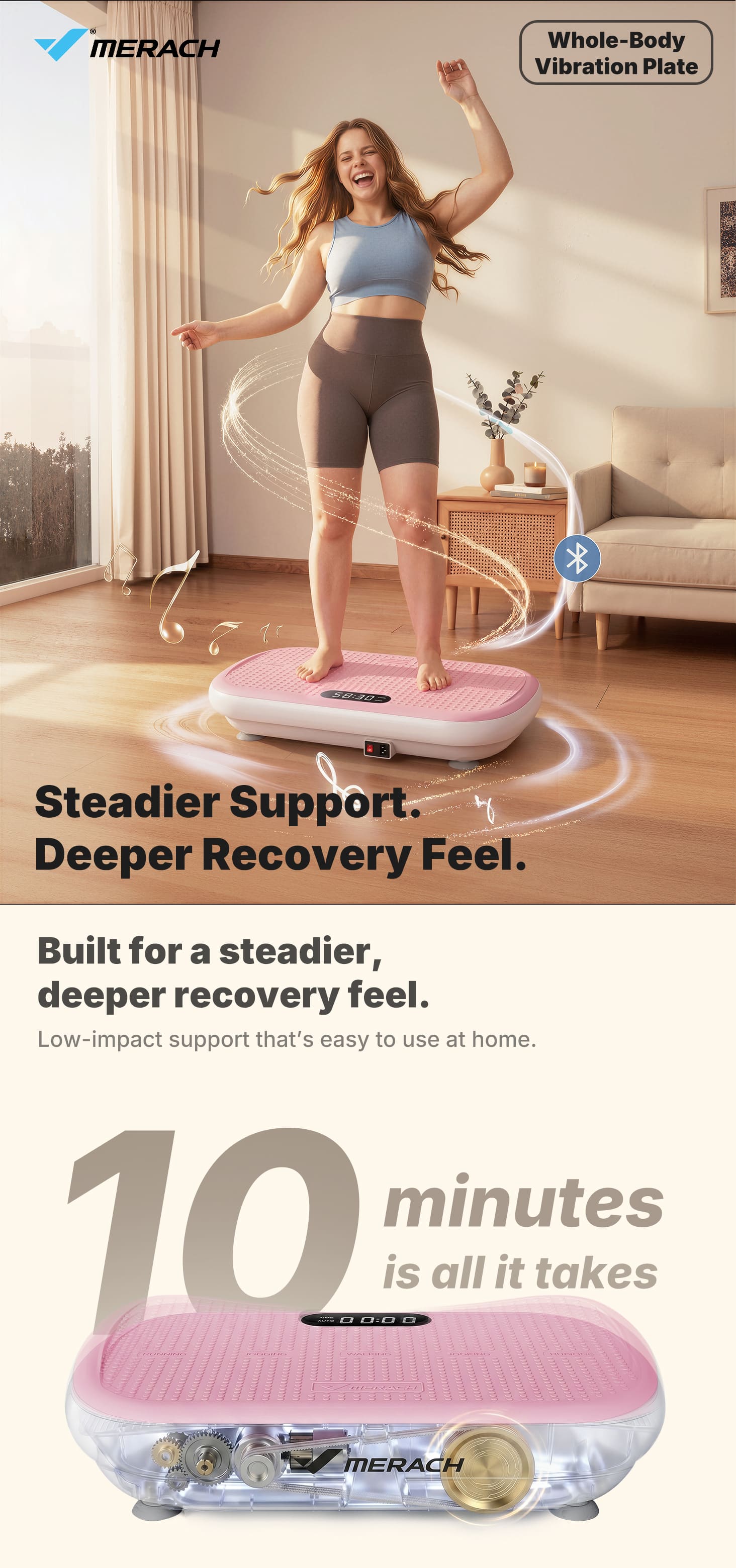 Merach High-Power Vibration Plate Exercise Machine,440lbs Weight Capacity, Bluetooth Remote Control, 4 Workout Modes for Home Gym Fitness Equipment Summervibes Merach High-Power Vibration Plate Exercise Machine,440lbs Weight Capacity, Bluetooth Remote Control, 4 Workout Modes for Home Gym Fitness Equipment Summervibes