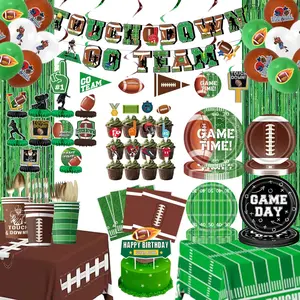 24-Person Super Bowl Game Day Party Value Pack – American Football Themed Biodegradable Disposable Tableware Set with Thickened Plastic Tablecloths, Plates, Cups & Napkins for Touchdown Celebrations